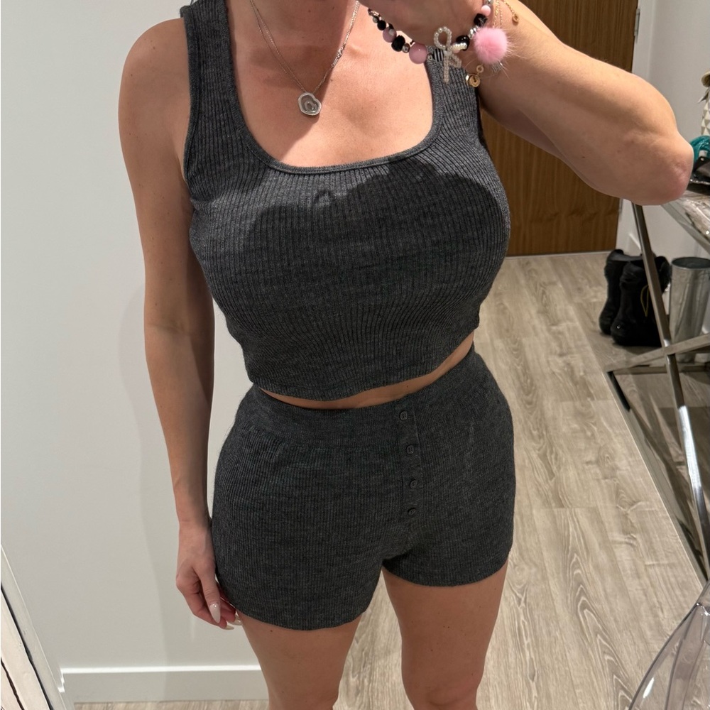 Zara Charcoal Gray Wool Tank Top & Shorts Set - Size Small - $25